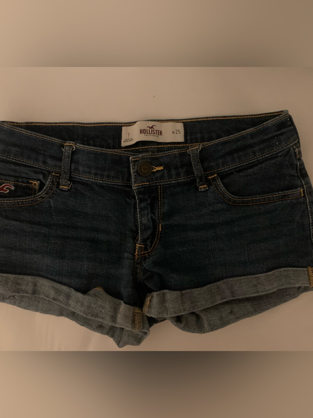 Hollister Rolled Hem Dark Blue Denim Shorts